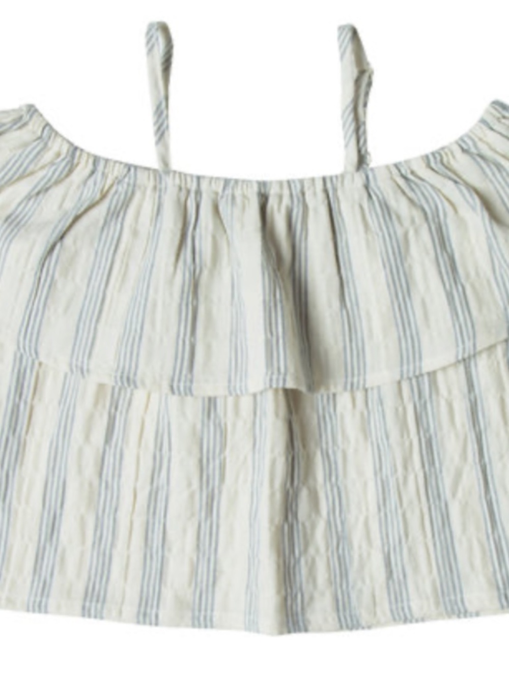 Rylee + Cru Striped Ruffle Top 2–3Y | Cream & Blue Gauze Cotton